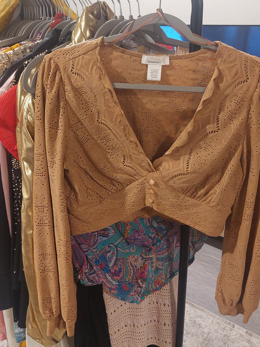 URBAN Romantics Mustard Eyelet V-Neck Crop Blouse